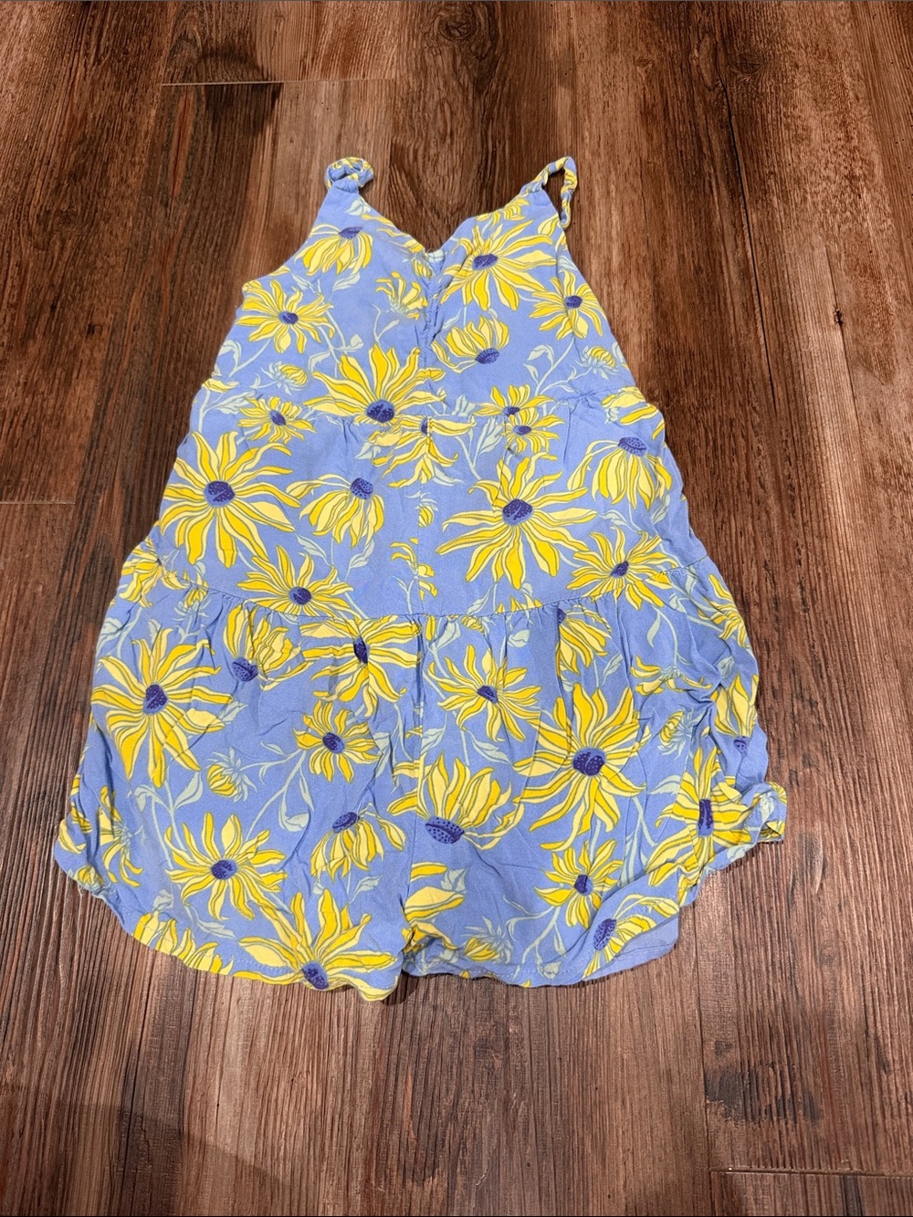 Girls' Floral Sunflower Print One-Piece Romper - Blue & Yellow